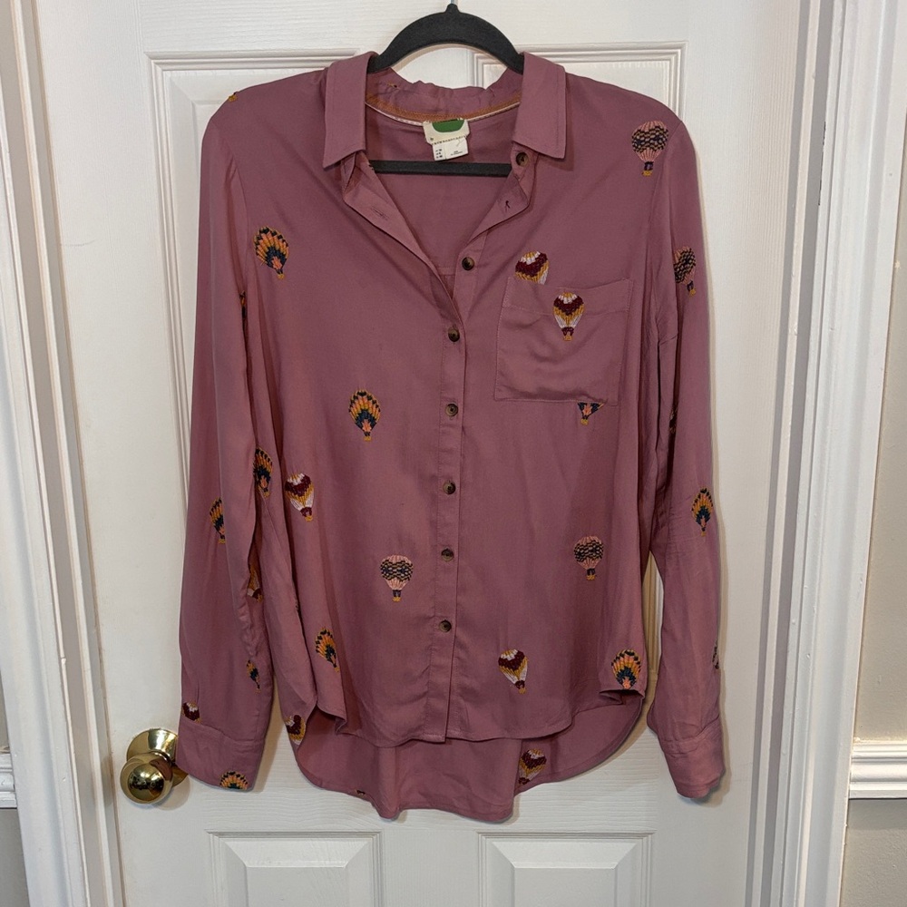 Anthropologie Embroidered Hot Air Balloon Blouse